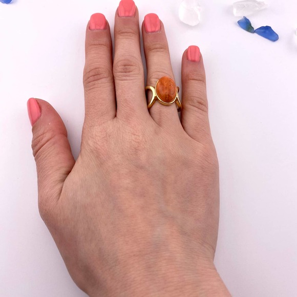 Genuine Salmon Howlite 18k Gold Plated Ring Size 5.5 - Picture 10 of 13